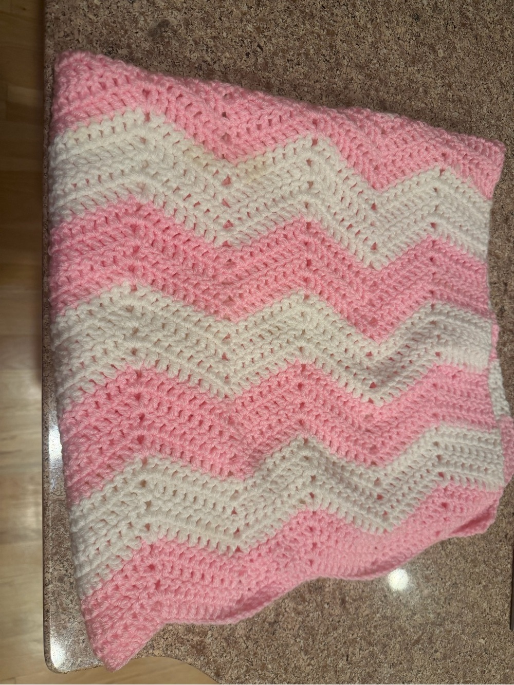 Handmade Pink and Cream Chevron Crochet Throw Blanket - Home Accents